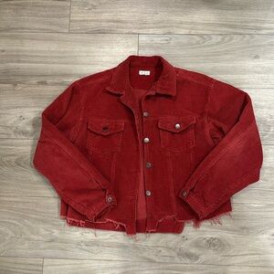 POL Raw Hem Corduroy Jacket Button Front Long Sleeve Cotton Burnt Orange